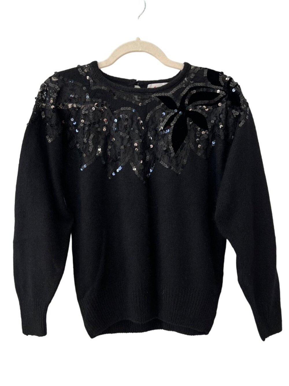 Vintage 80s Cristina Sweater Small Sequin Silk Angora Black Whimsigoth Christmas
